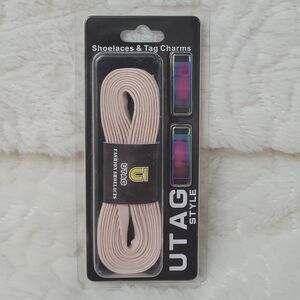 Utag Style Fashion Shoelaces Light Pink with Rainbow Metal Tag Charms New Sealed